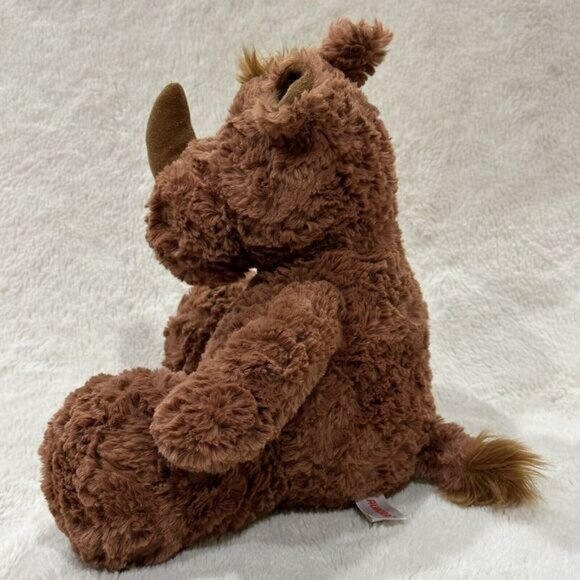 Aurora Brown Rhinoceros Rhino Sitting Plush 11” Stuffed Animal Toy - Picture 3 of 6